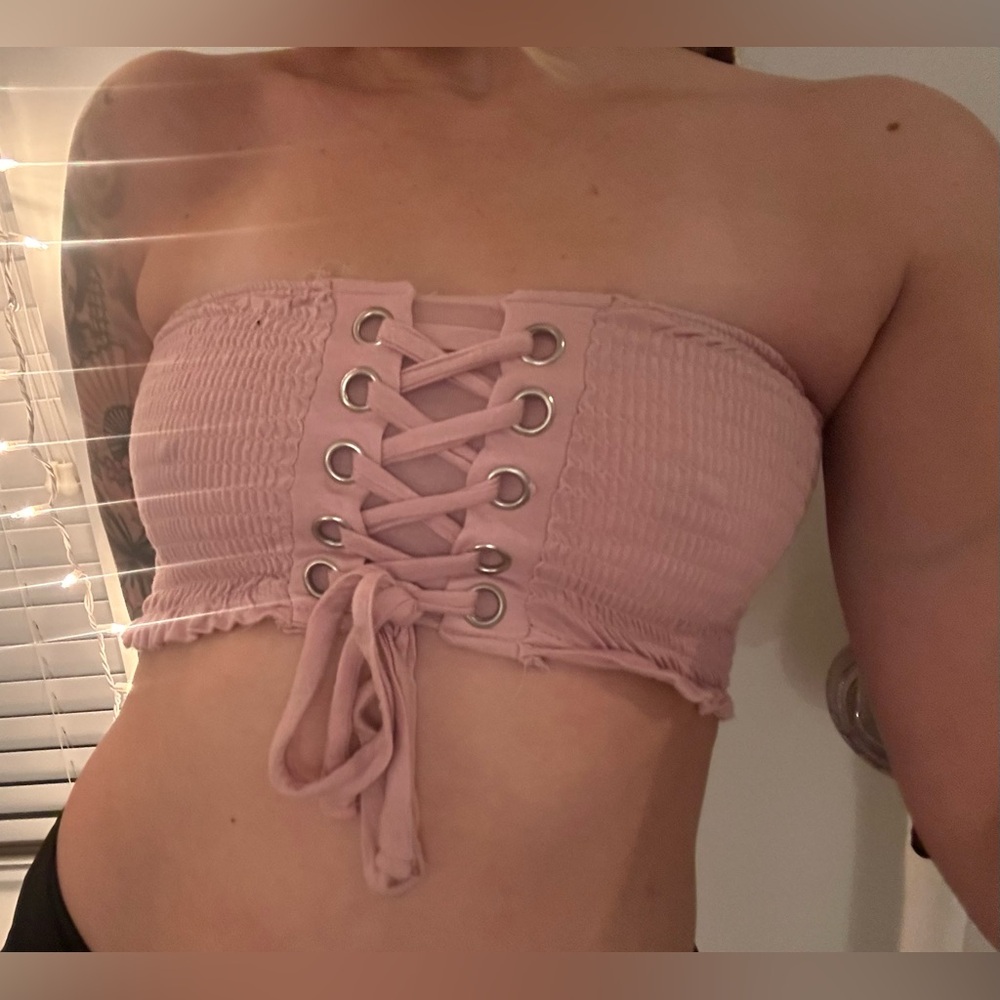 Pink Lace-Up Tube Top